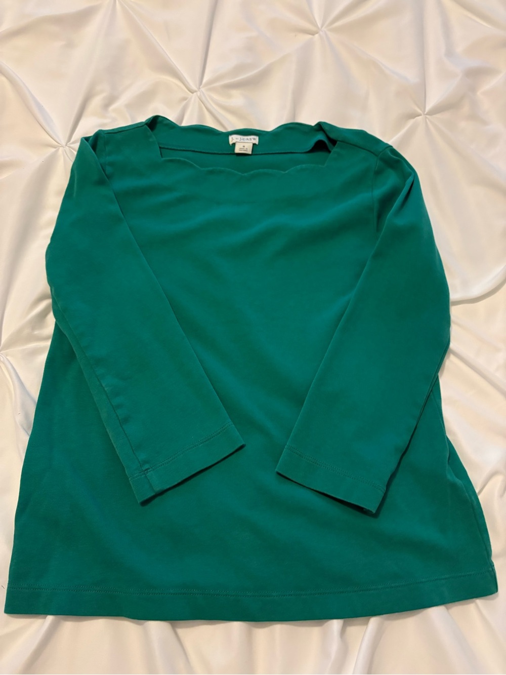 J. Crew Teal Scallop Neck Long Sleeve Top